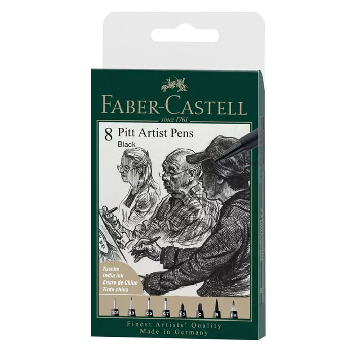 FABER-CASTELL Pitt Artist Pen Black Wallet (8pc)