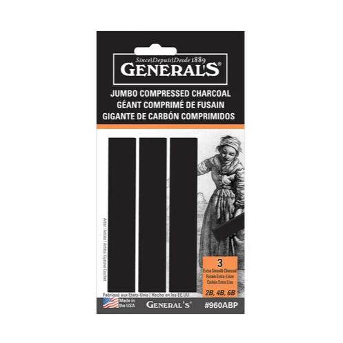 GENERAL'S PENCIL CO. Jumbo Compressed Charcoal Stick Set