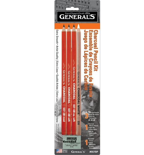 GENERAL'S PENCIL CO. Charcoal Pencil and Eraser Set