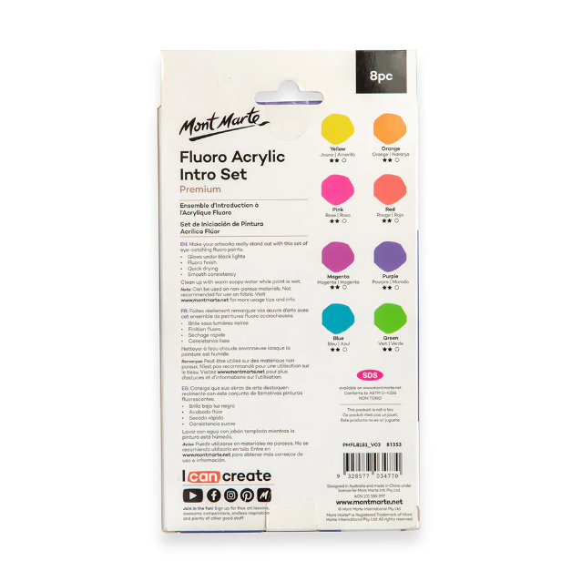 MONT MARTE Fluoro Acrylic Paint Introductory Set