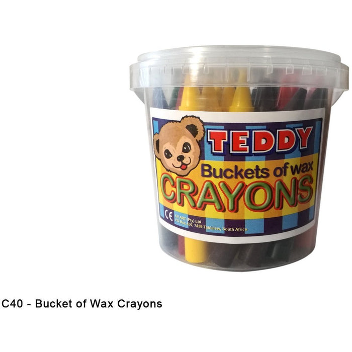 Teddy Wax Crayons 40 Piece Bucket-DRAWING & COLOURING-Brush and Canvas