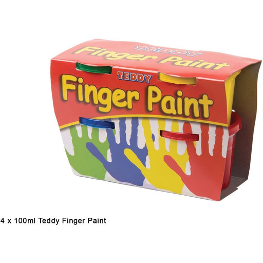 Teddy Finger Paint Kit 4 colours x 100ml-Painting-Brush and Canvas