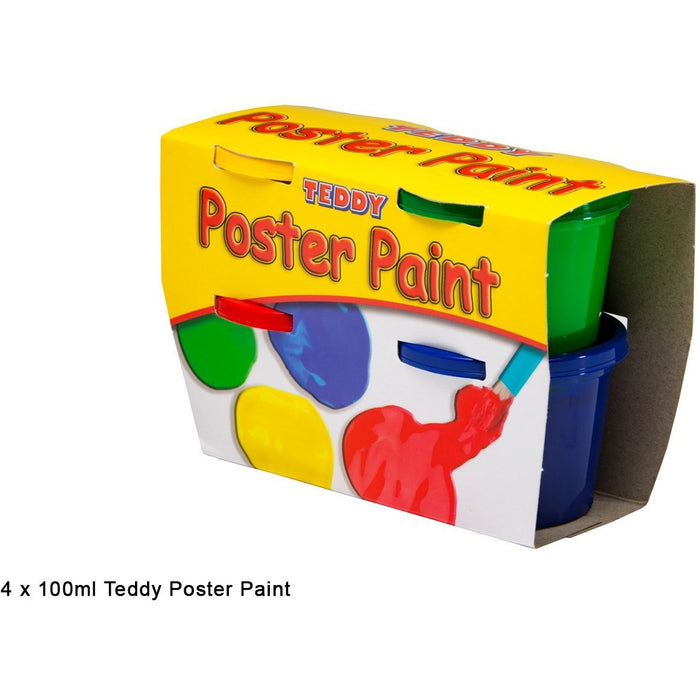 Teddy Poster Paint Kit 4 colours x 100ml-Painting-Brush and Canvas