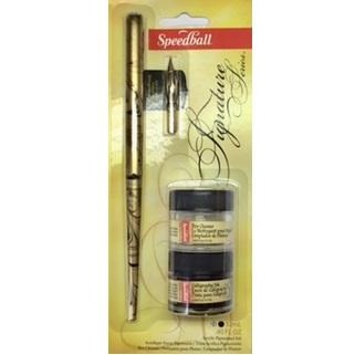 Speedball Signature - Gold Plated-Calligraphy-Brush and Canvas