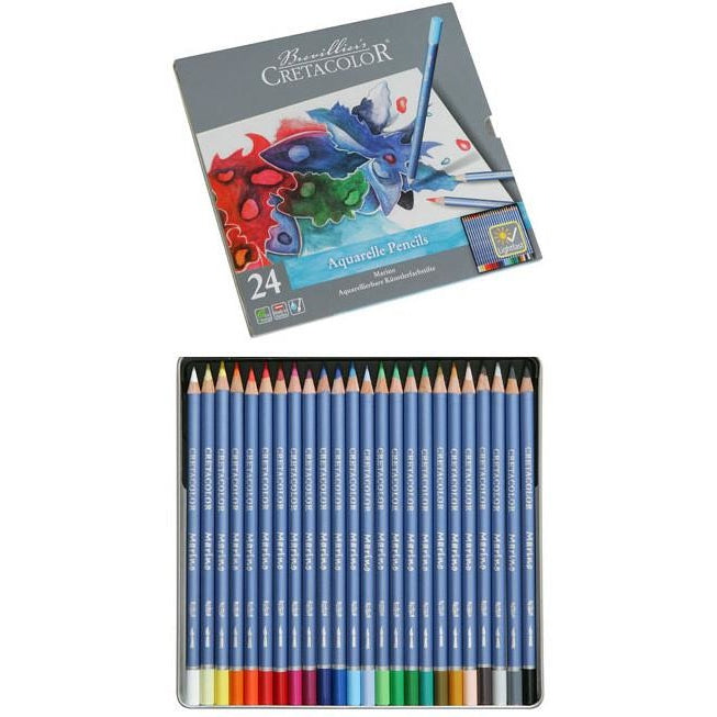 Cretacolor Marino Aquarelle Colour Pencil Sets-Watercolour Pencils-Brush and Canvas