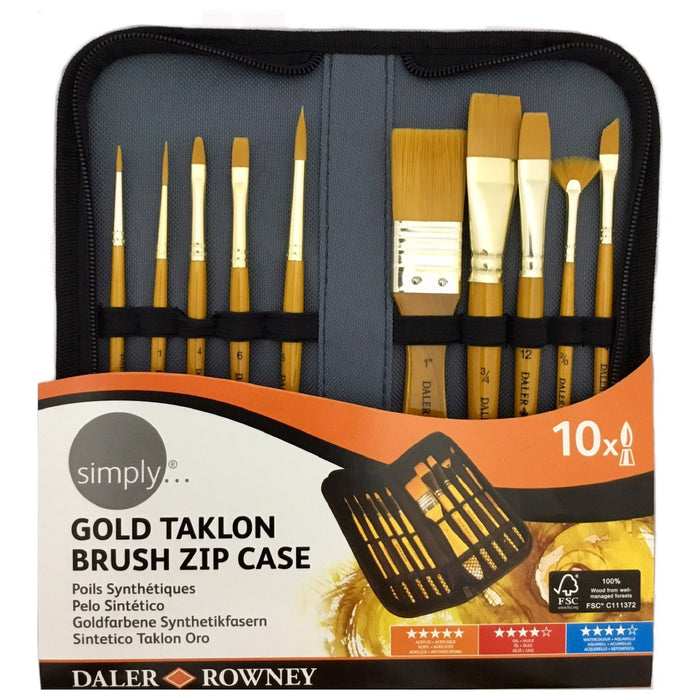 DALER-ROWNEY Gold Taklon Brush Zip Case Set