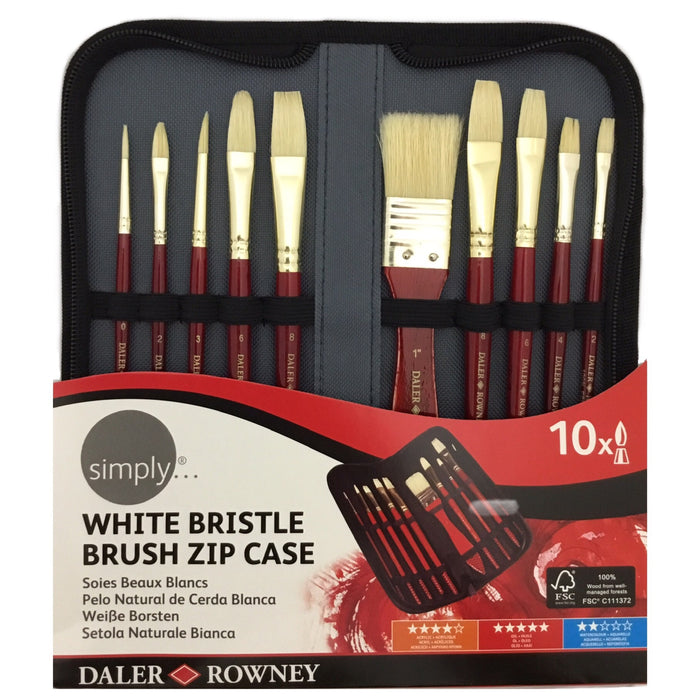 DALER-ROWNEY White Bristle Brush Zip Case Set