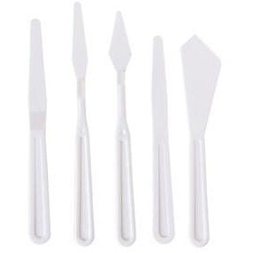 Palette Knife Set - Plastic Set of 5-Painting Knives & Scrapers-Brush and Canvas
